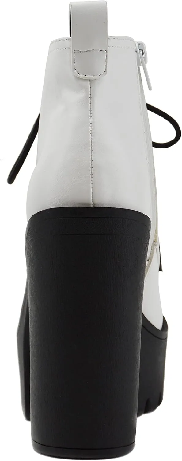 Soda SETUP ~ Women Super Chunky High Block Heel Lace-up Fashion Ankle Boot w/Side Zipper