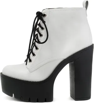 Soda SETUP ~ Women Super Chunky High Block Heel Lace-up Fashion Ankle Boot w/Side Zipper