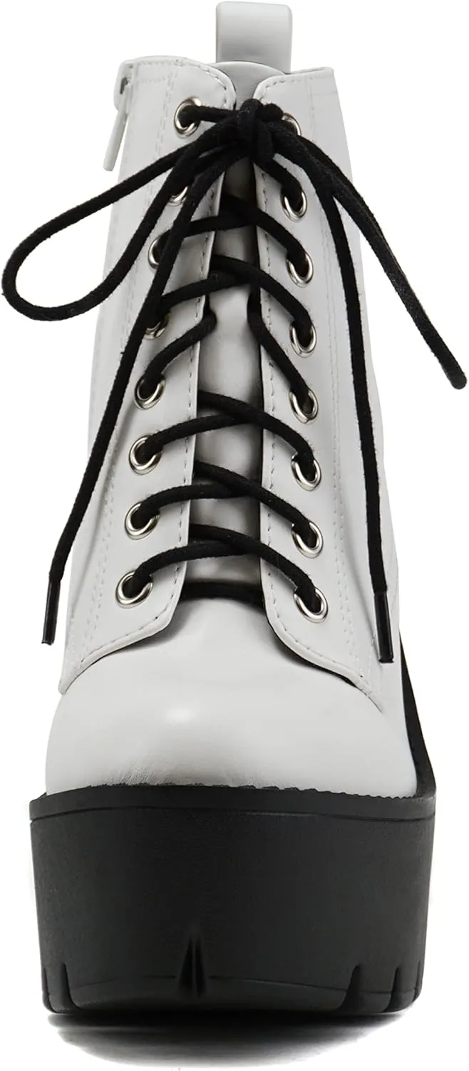 Soda SETUP ~ Women Super Chunky High Block Heel Lace-up Fashion Ankle Boot w/Side Zipper