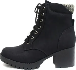 Soda Single Lug Sole Chunky Heel Combat Ankle Boot Lace up w/Side Zipper