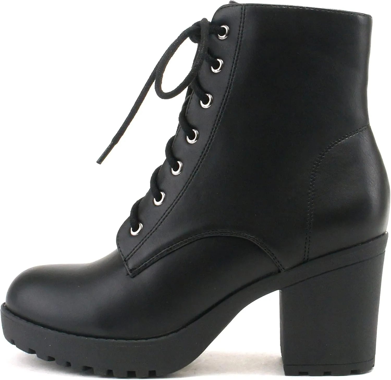 Soda WITTY Women's Lace Up Block Mid Heel Side Zipper Platform Booties