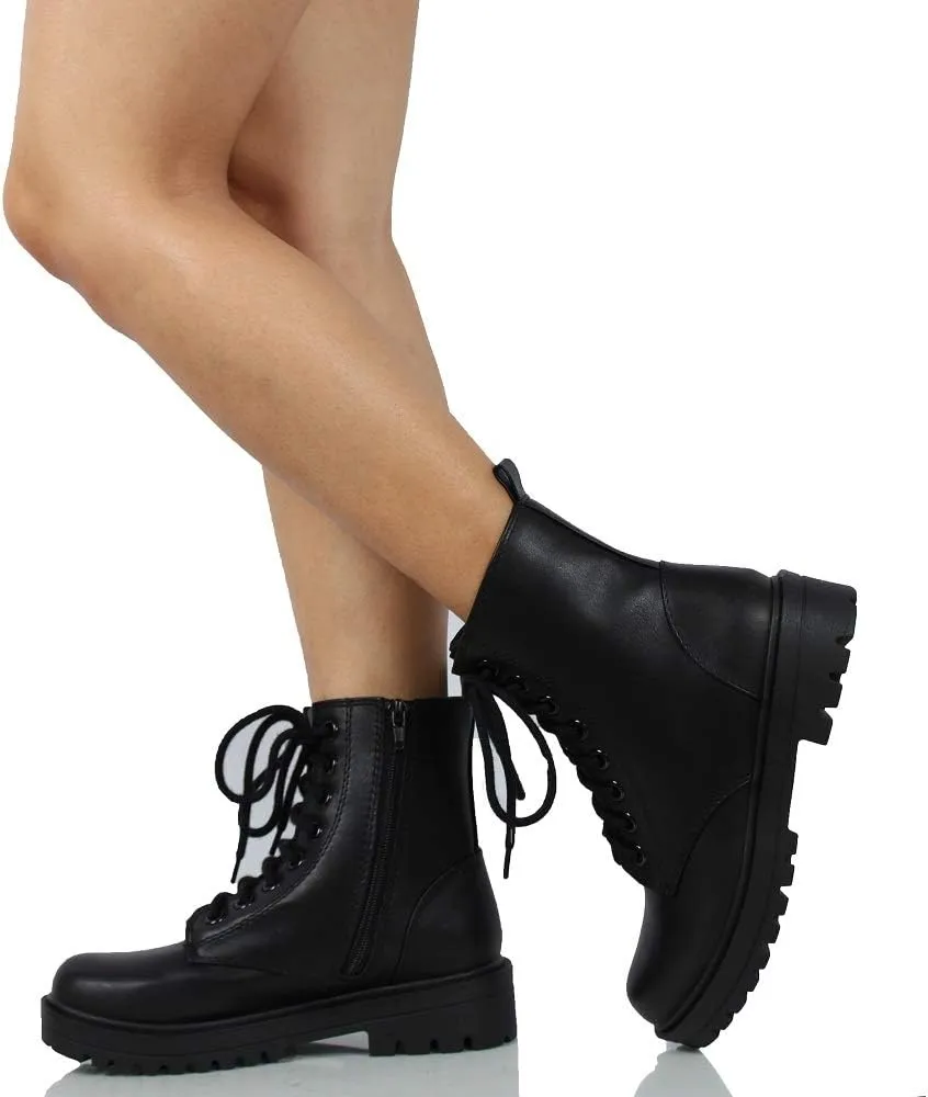 Soda Women's Combat Lace Up Ankle Boot