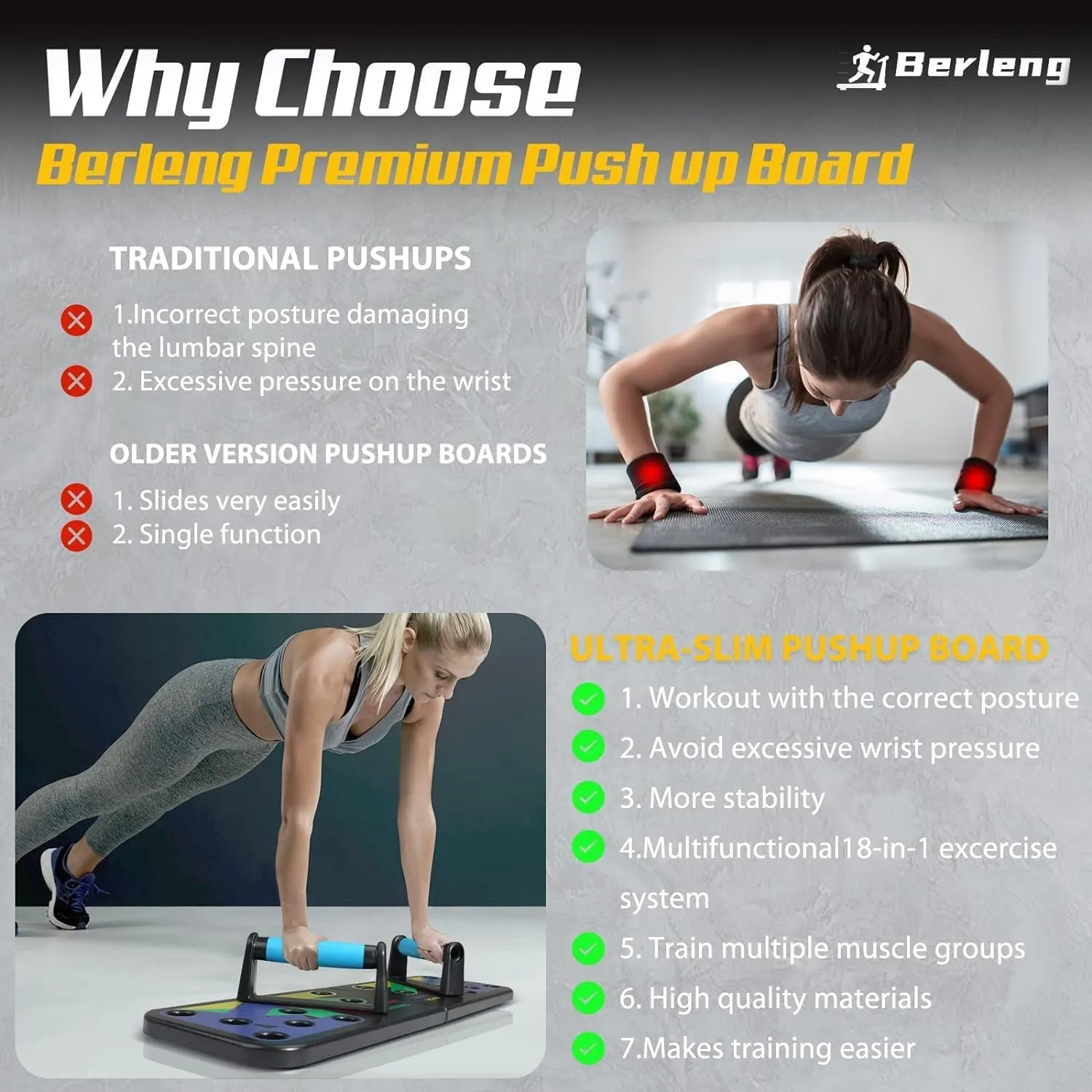 Solid Push Up Board 15 in 1 Home Workout Equipment Multi-Functional Pushup Stands System Fitness Floor Chest Muscle Exercise Professional Equipment Burn Fat Strength Training Arm Men & Women Weights