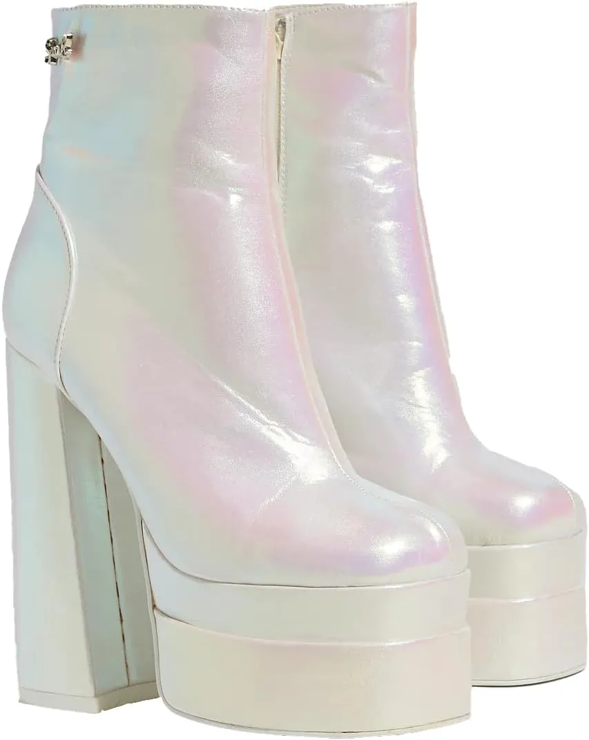 Sparkl Fairy Couture Women's 60's Style High Heel Chunky Block Heel Platform Felicity Mini Boots White