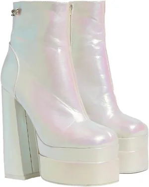 Sparkl Fairy Couture Women's 60's Style High Heel Chunky Block Heel Platform Felicity Mini Boots White