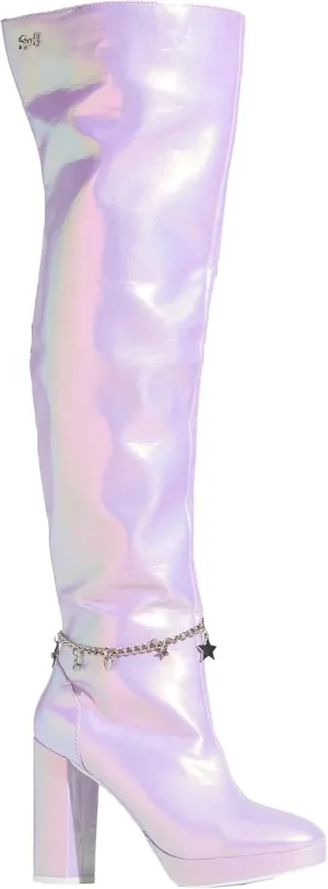 Sparkl Fairy Couture Women's Over The Knee Thigh High Chunky Heel Zip Up Naomi Boots Lilac