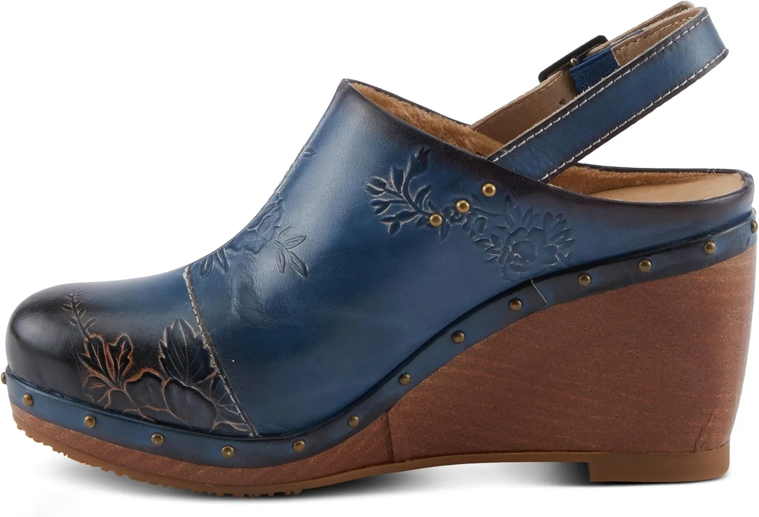 Spring Step L'Artiste Loveya Women's Slingback Wedge - Hand-Painted Flowers, Regal Studs, Comfortable Wedge Shoes