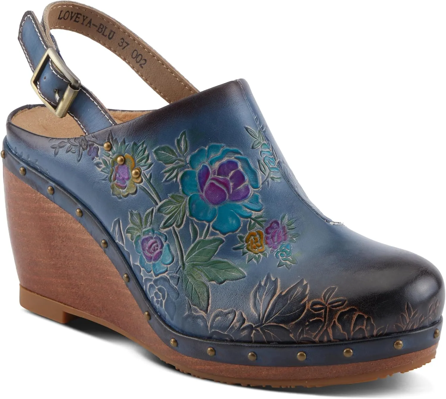 Spring Step L'Artiste Loveya Women's Slingback Wedge - Hand-Painted Flowers, Regal Studs, Comfortable Wedge Shoes