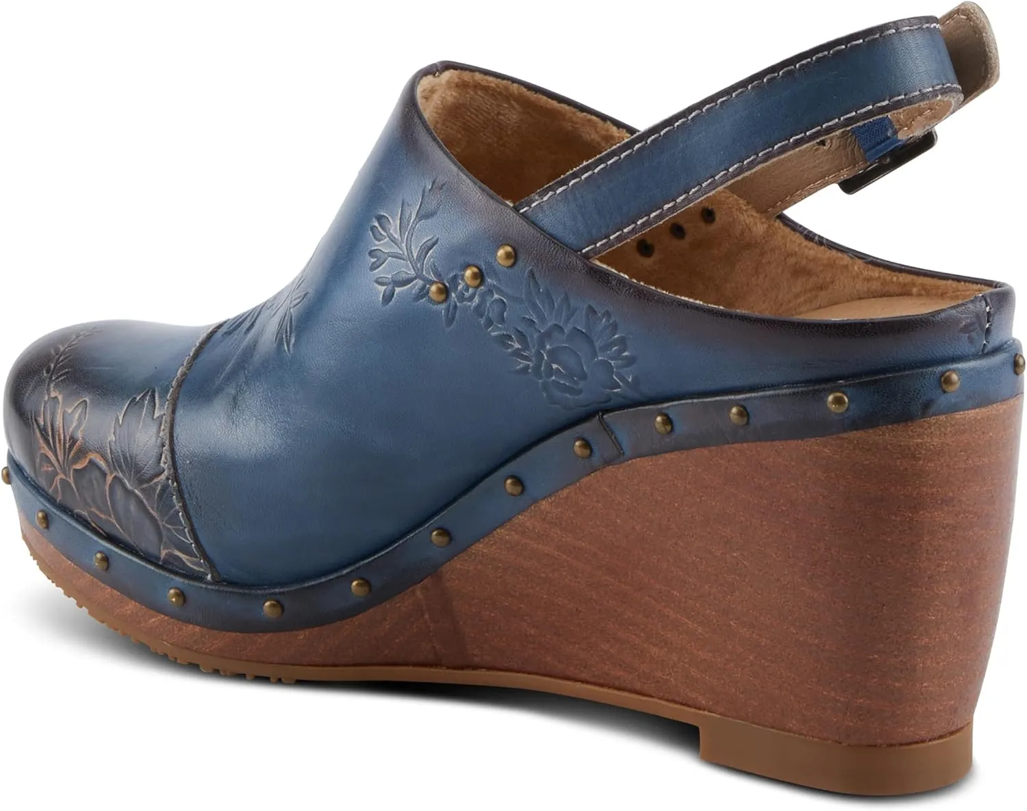 Spring Step L'Artiste Loveya Women's Slingback Wedge - Hand-Painted Flowers, Regal Studs, Comfortable Wedge Shoes