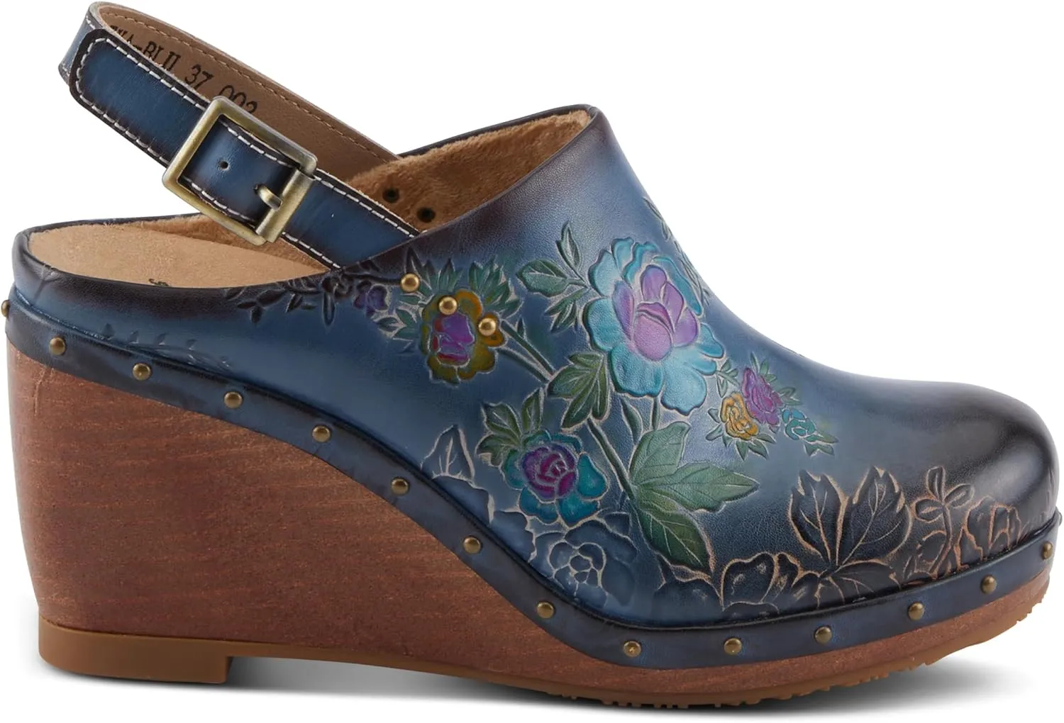 Spring Step L'Artiste Loveya Women's Slingback Wedge - Hand-Painted Flowers, Regal Studs, Comfortable Wedge Shoes
