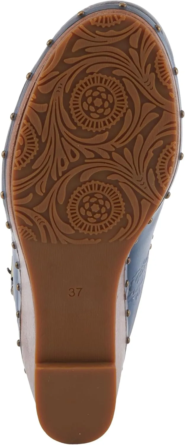 Spring Step L'Artiste Loveya Women's Slingback Wedge - Hand-Painted Flowers, Regal Studs, Comfortable Wedge Shoes