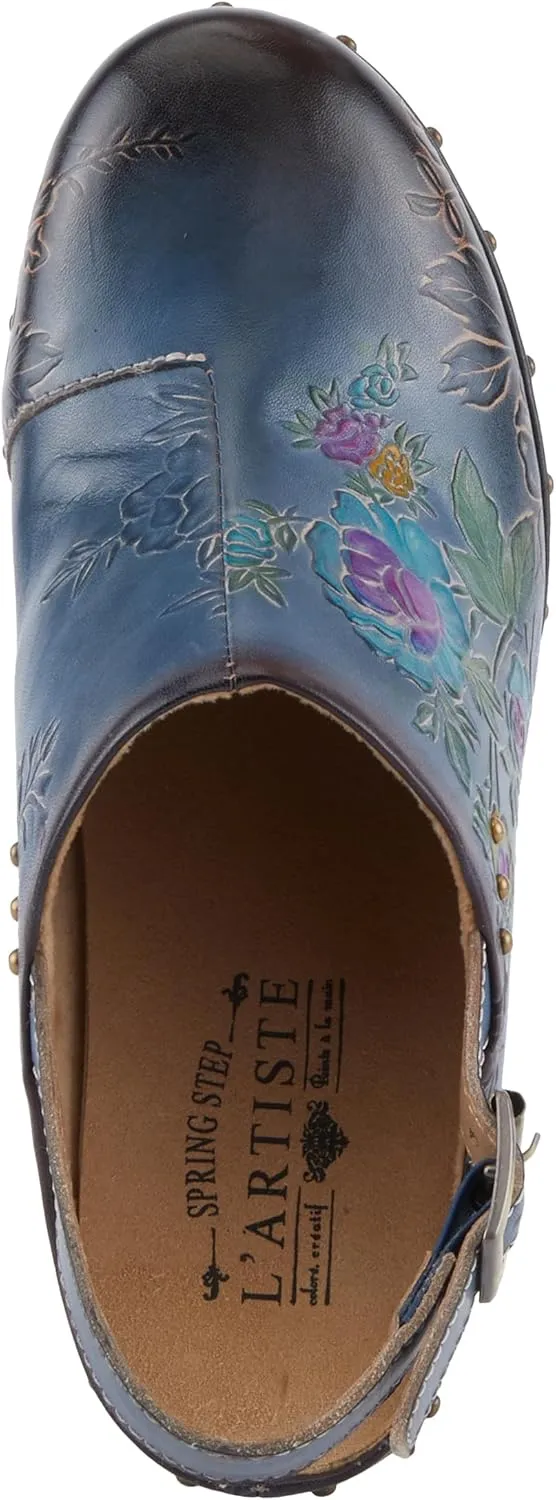 Spring Step L'Artiste Loveya Women's Slingback Wedge - Hand-Painted Flowers, Regal Studs, Comfortable Wedge Shoes