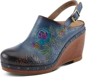 Spring Step L'Artiste Loveya Women's Slingback Wedge - Hand-Painted Flowers, Regal Studs, Comfortable Wedge Shoes