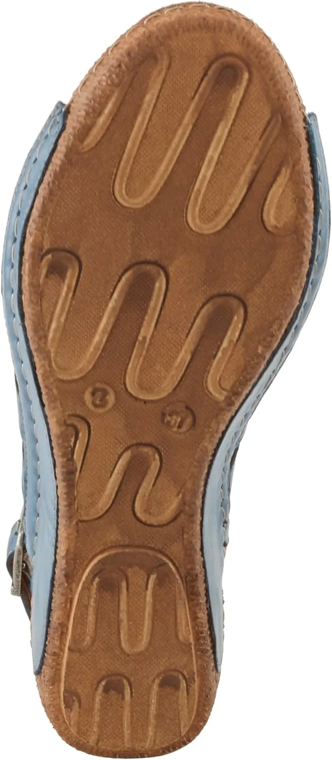 Spring Step Women's CATHY Buckle Wedges - Premium Leather, Laser-Cut Design, Adjustable Slingback