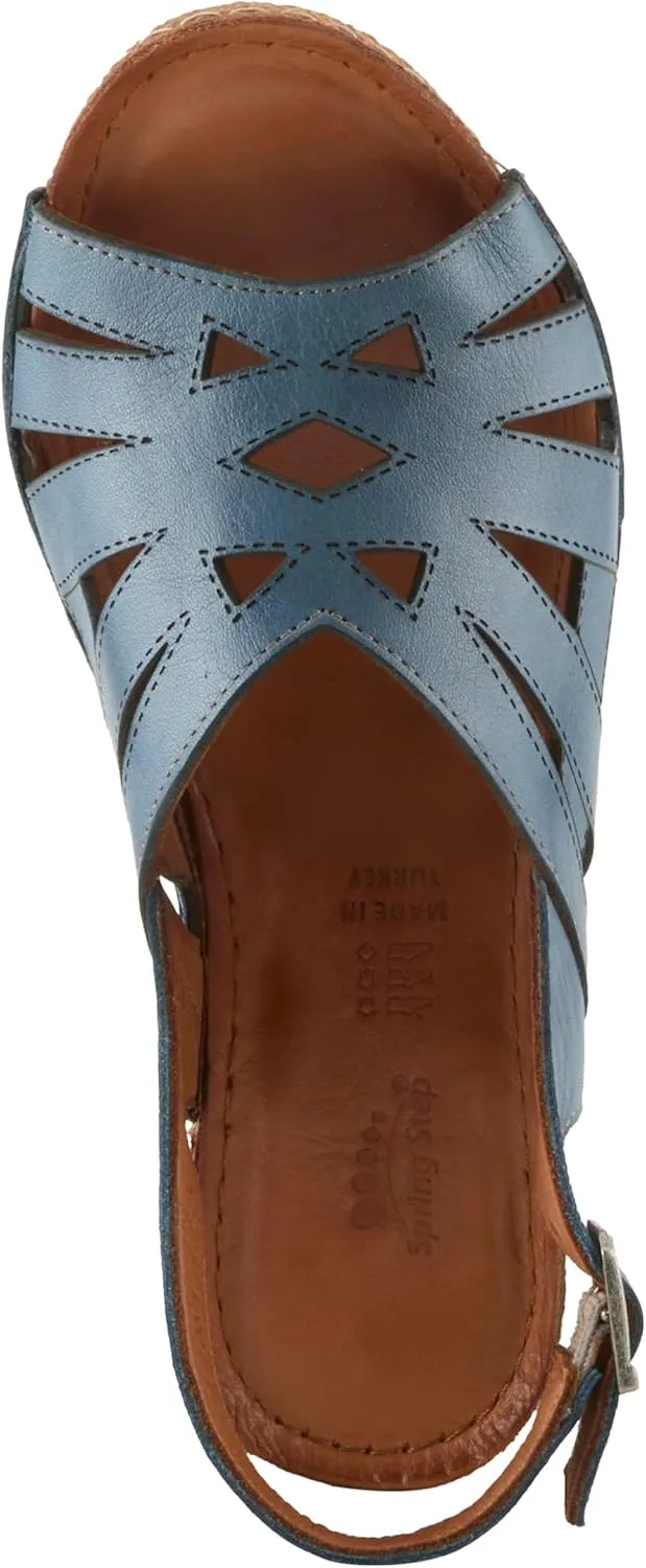 Spring Step Women's CATHY Buckle Wedges - Premium Leather, Laser-Cut Design, Adjustable Slingback