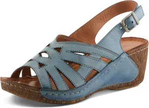 Spring Step Women's CATHY Buckle Wedges - Premium Leather, Laser-Cut Design, Adjustable Slingback