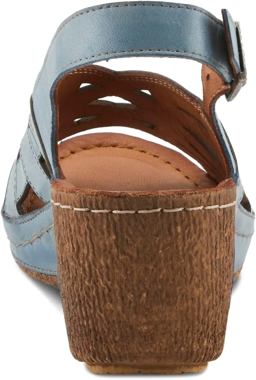 Spring Step Women's CATHY Buckle Wedges - Premium Leather, Laser-Cut Design, Adjustable Slingback
