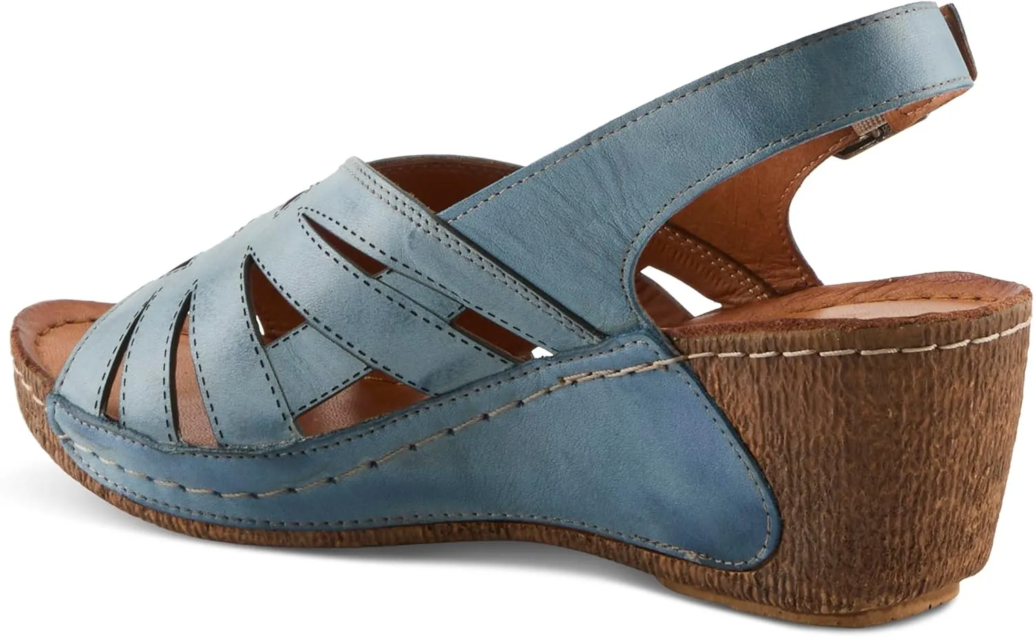Spring Step Women's CATHY Buckle Wedges - Premium Leather, Laser-Cut Design, Adjustable Slingback