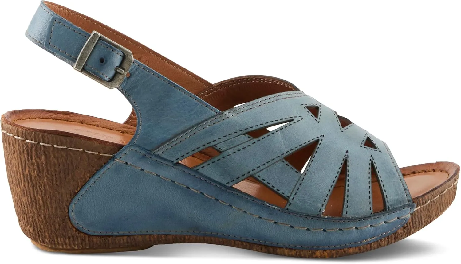 Spring Step Women's CATHY Buckle Wedges - Premium Leather, Laser-Cut Design, Adjustable Slingback