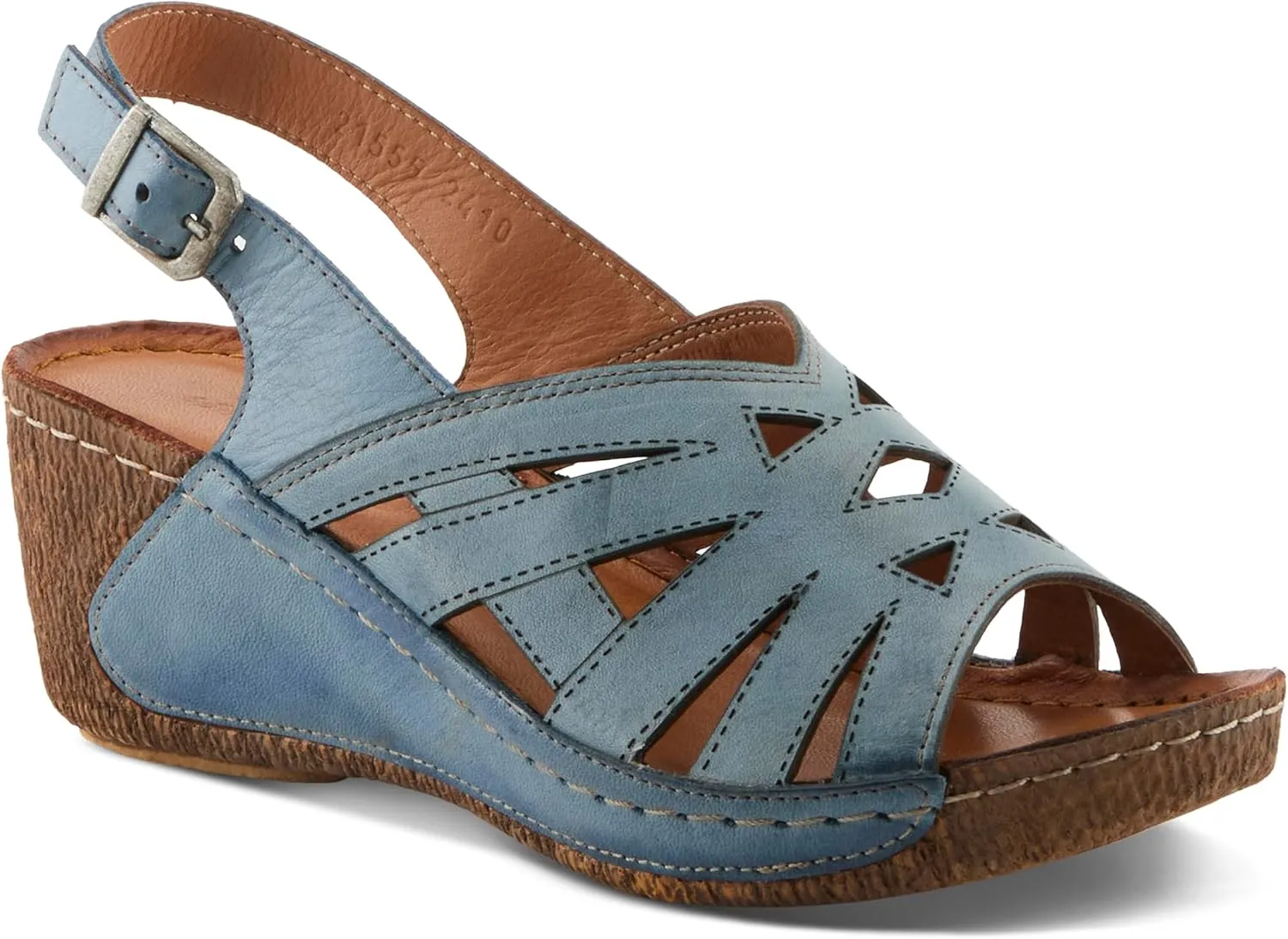 Spring Step Women's CATHY Buckle Wedges - Premium Leather, Laser-Cut Design, Adjustable Slingback