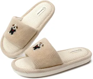 Spring Summer House Slippers for Women's and Men's, Corduroy Fabric Casual Mute Cotton Flax slide, Non-Slip Open Toe Home Shoes, Indoor and Outdoor