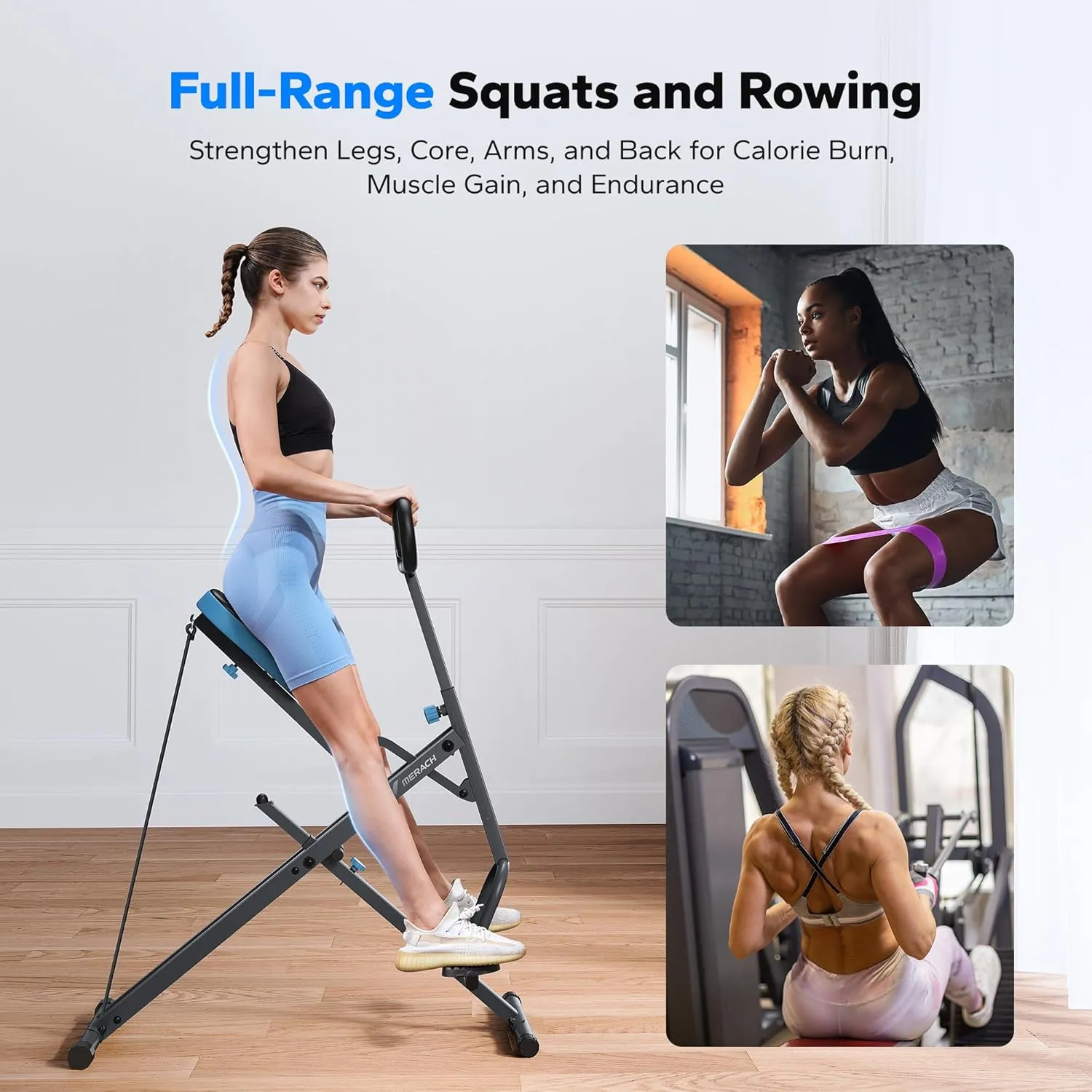 Squat Machine, MERACH R07 2 in 1 Squat Rowing Machine, Easy Setup & Foldable Exercise Equipment, Glute Trainer Machine, Glutes & Leg Home Workout Machine