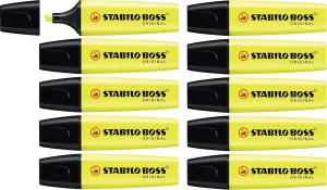 Stabilo 48591 BOSS Original Highlighter, Chisel Tip, Fluorescent Yellow Ink, Carton of 500