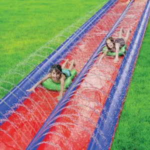 Stargo 2 Person Slide Backyard Water Fun Slip Down and Slide - 25 Feet x 6 Feet Waterslide with Sprinkler and Inflatable Body Boards for Kids - Outdoor Summer Toy