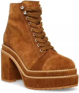 Steve Madden Women's Tan Suede Ankle-High Block Heel Bootie, US Size 8.5, Euro 37, UK 6.5
