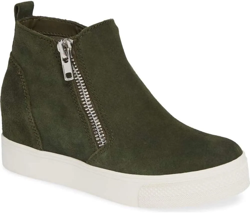 Steve Madden Women's Wanda Ankle Wedge Sneaker, (Size 6.5, Olive Suede)