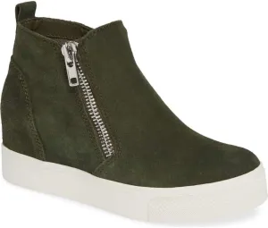 Steve Madden Women's Wanda Ankle Wedge Sneaker, (Size 6.5, Olive Suede)