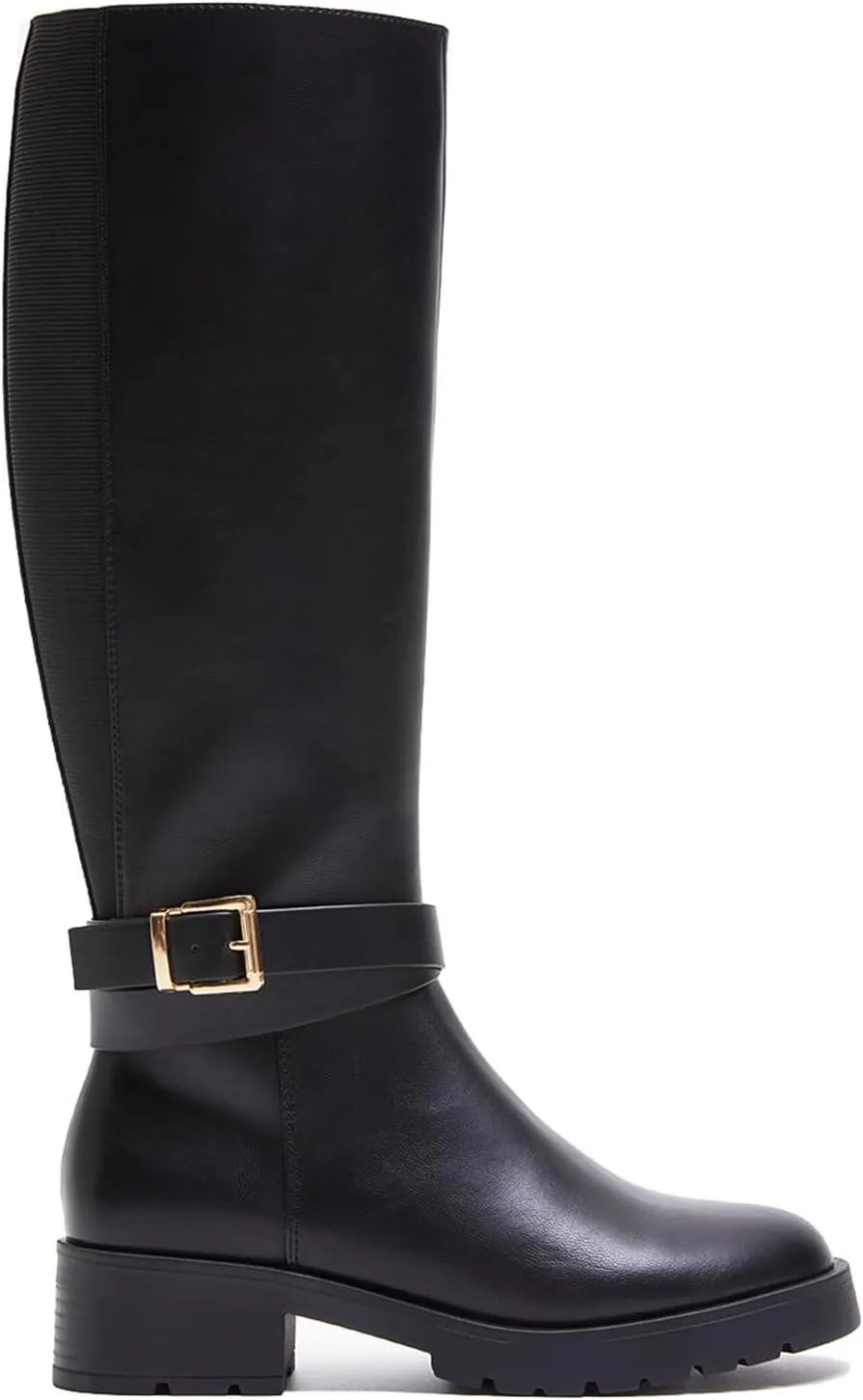 Stratuxx Kaze Women's Knee High Boots Wide Calf Side Zipper Low Heel Riding Boots Womens Tall Boots