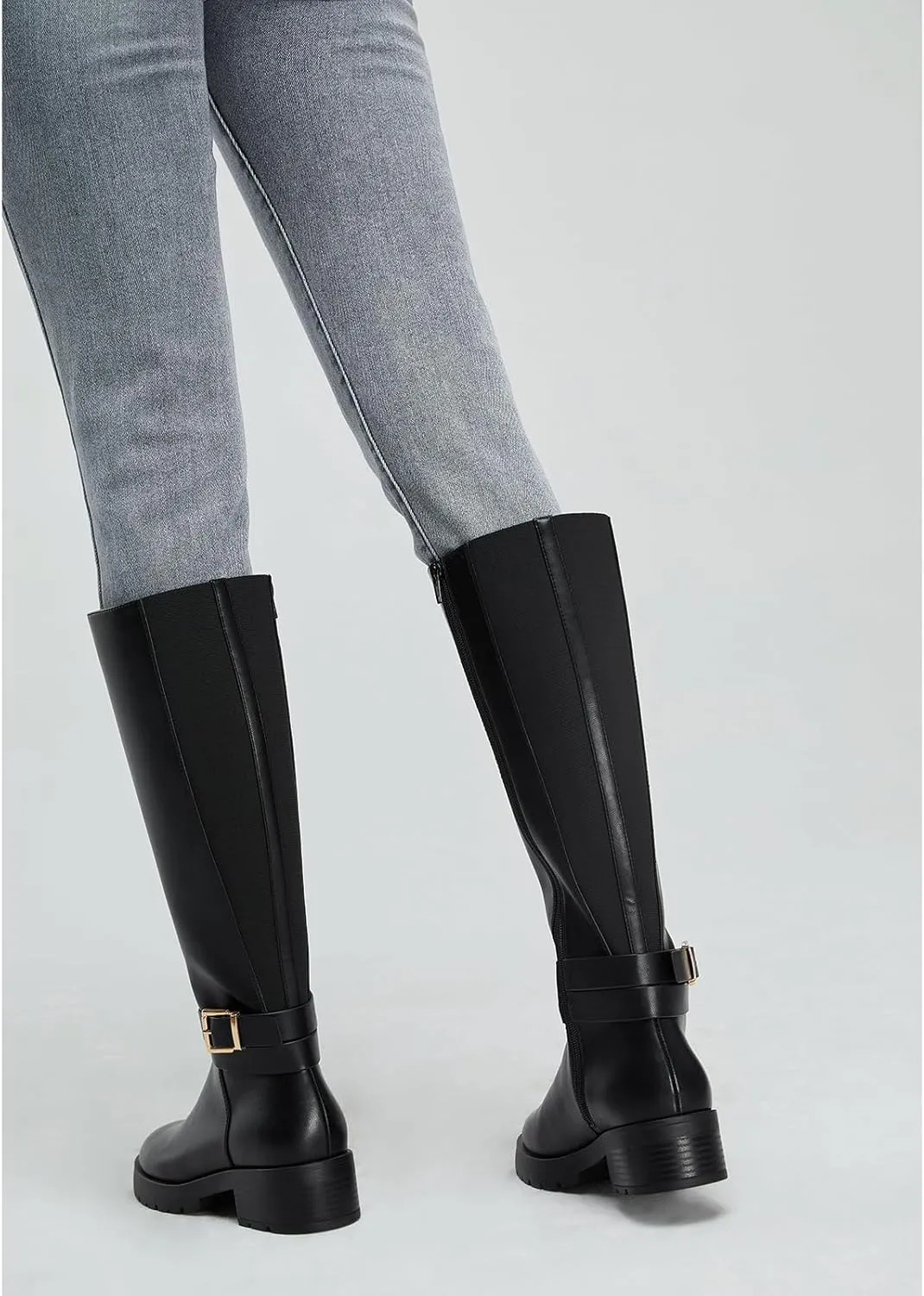 Stratuxx Kaze Women's Knee High Boots Wide Calf Side Zipper Low Heel Riding Boots Womens Tall Boots