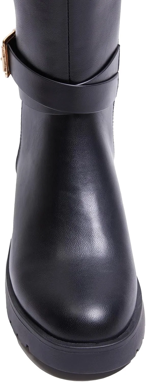 Stratuxx Kaze Women's Knee High Boots Wide Calf Side Zipper Low Heel Riding Boots Womens Tall Boots