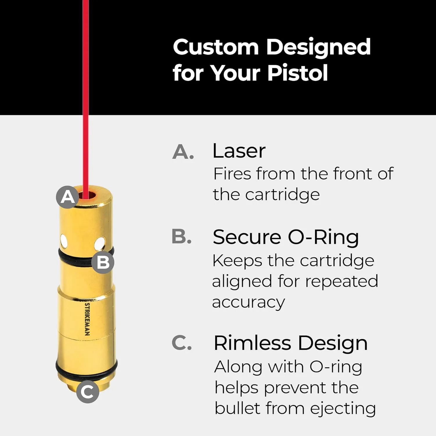 Strikeman Dry Fire Laser Training Cartridge - Great for Target Shooting Practice with Pistols, Made for The Firearm Training System - Red Laser Cartridge Only, Multiple Calibers