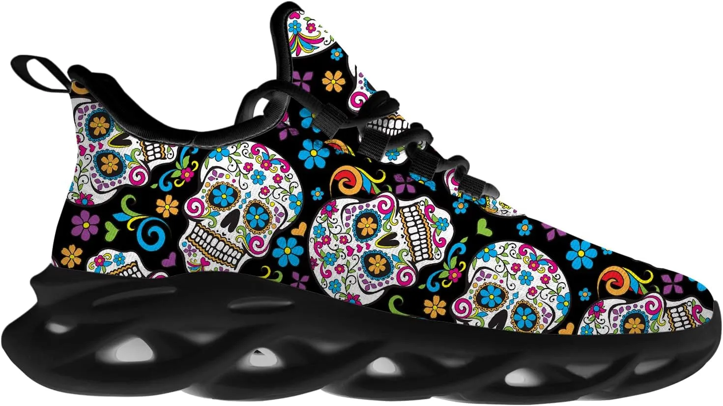 Sugar Skull Shoes for Men Women Road Running Shoes Sport Walking Tennis Sneakers Cross Trainer Shoes Gifts for Boy Girl