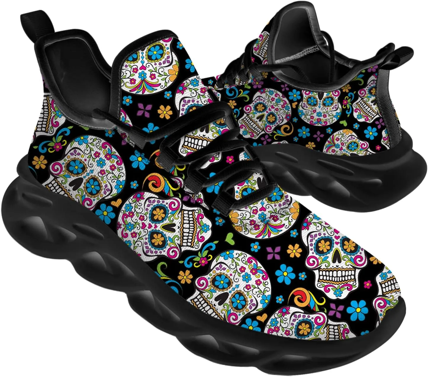 Sugar Skull Shoes for Men Women Road Running Shoes Sport Walking Tennis Sneakers Cross Trainer Shoes Gifts for Boy Girl