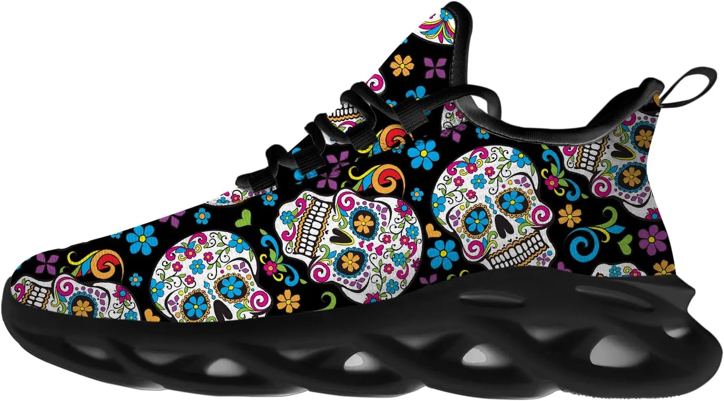 Sugar Skull Shoes for Men Women Road Running Shoes Sport Walking Tennis Sneakers Cross Trainer Shoes Gifts for Boy Girl