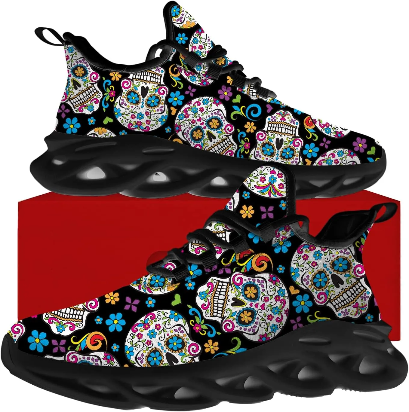 Sugar Skull Shoes for Men Women Road Running Shoes Sport Walking Tennis Sneakers Cross Trainer Shoes Gifts for Boy Girl