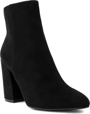 Sugar Women's Winter Chelsea Booties - Chunky High Heel, Pointed Toe, Fashion Ankle Boots-Evvie-Black Micro-8