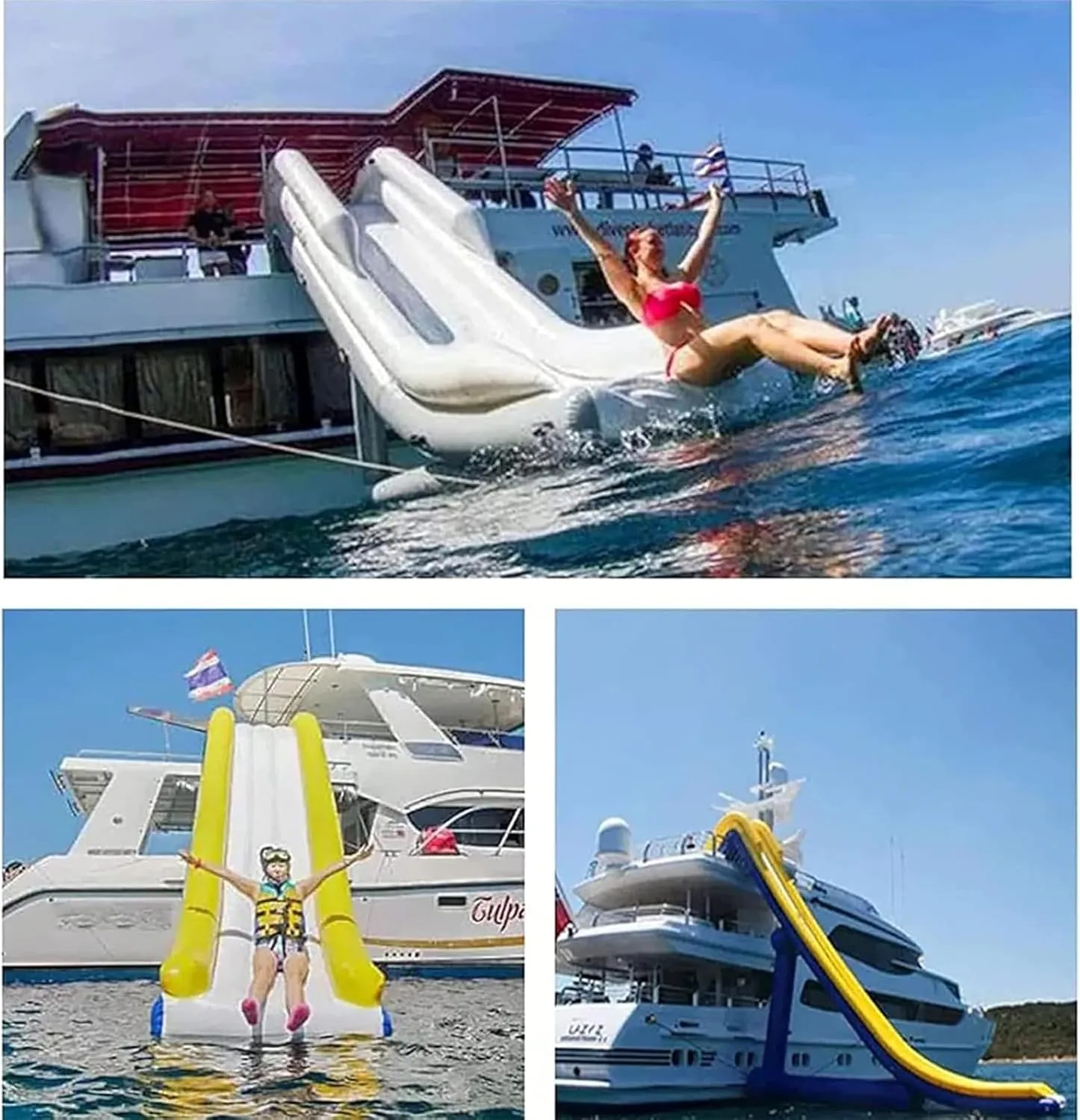 Summer Game Water Toy Inflatable Dock Slides Height Floating Yacht Slide for Boat Pier, Swimming Pool White,16.4Ft/5M