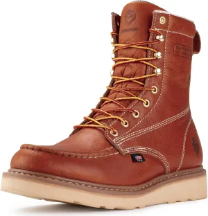 SUREWAY 8in Wedge Moc Toe Work Boots for Men - Soft Toe,Premium Full-Grain Leather,Safety Work Boots/Shoes,Comfort Insole,Oil/Slip Resistant,Real Goodyear,EH Rated Industrial Construction