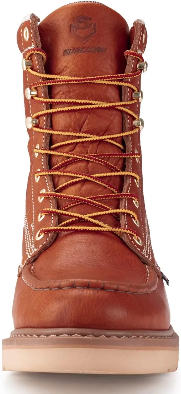 SUREWAY 8in Wedge Moc Toe Work Boots for Men - Soft Toe,Premium Full-Grain Leather,Safety Work Boots/Shoes,Comfort Insole,Oil/Slip Resistant,Real Goodyear,EH Rated Industrial Construction