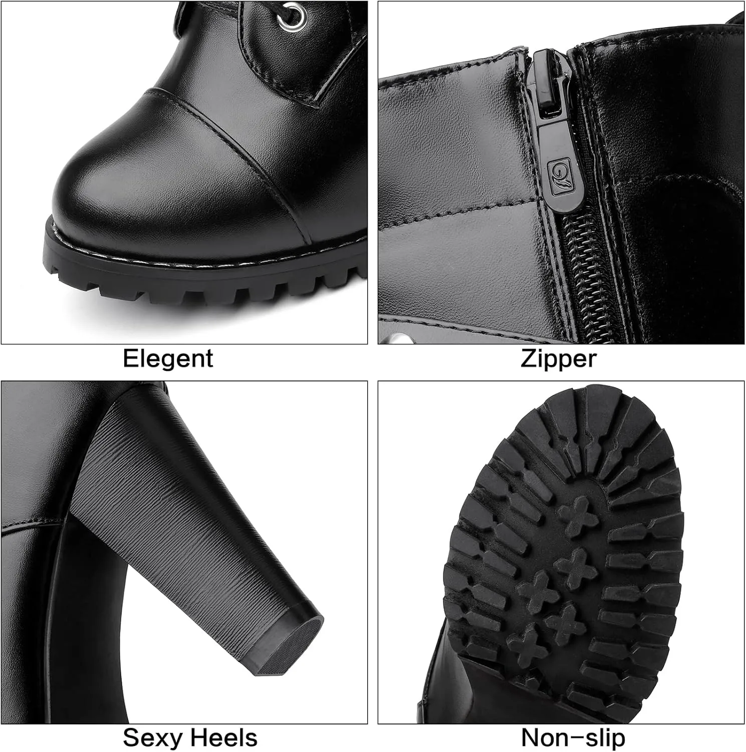 Susanny High Heel Boots for Women,Womens Platform Boot Heels Sexy Round Toe Lace UP High Heels Mid Calf Boots