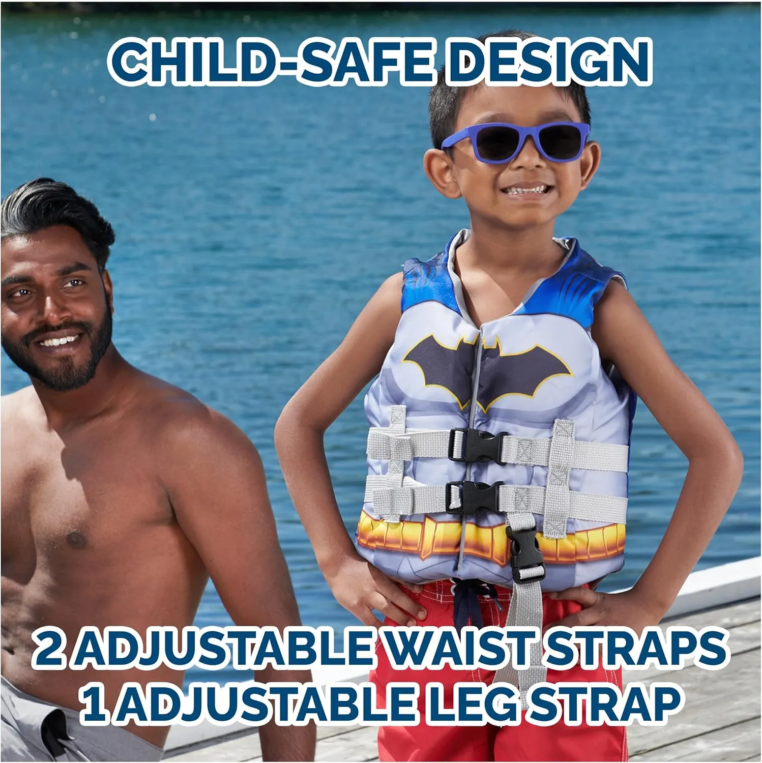 SwimWays DC Swim Trainer Life Jacket, US Coast Guard Approved Life Vest Kids Swim Vest, Pool Floats & Life Jackets for Kids 33-55 lbs, Batman