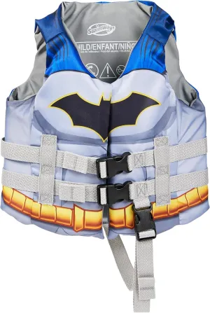 SwimWays DC Swim Trainer Life Jacket, US Coast Guard Approved Life Vest Kids Swim Vest, Pool Floats & Life Jackets for Kids 33-55 lbs, Batman