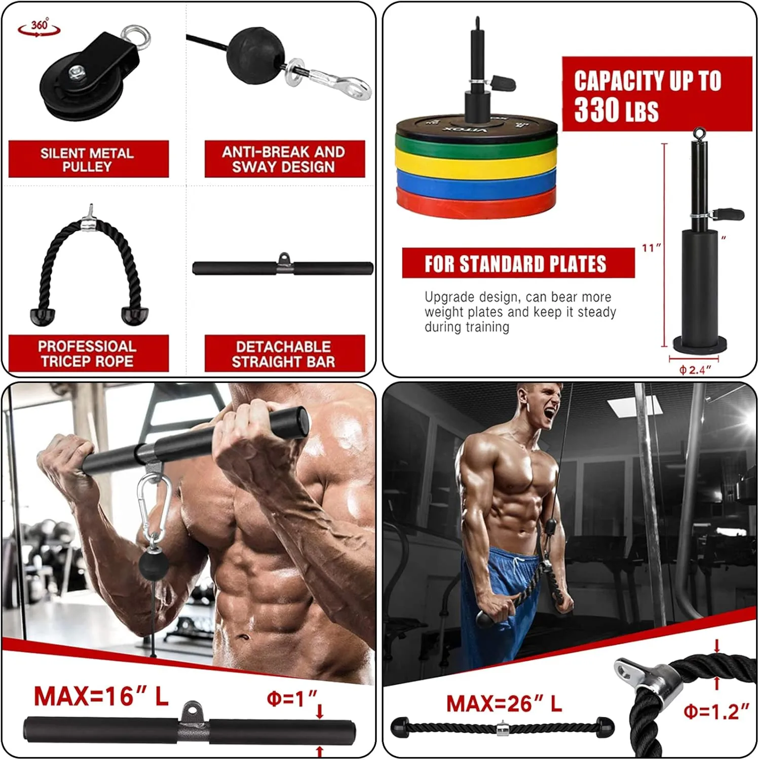 Taeku LAT Pulley System for Home Gym – Strength Training Fitness Equipment Cable Machine for Triceps, Biceps, Back & Shoulder Workouts