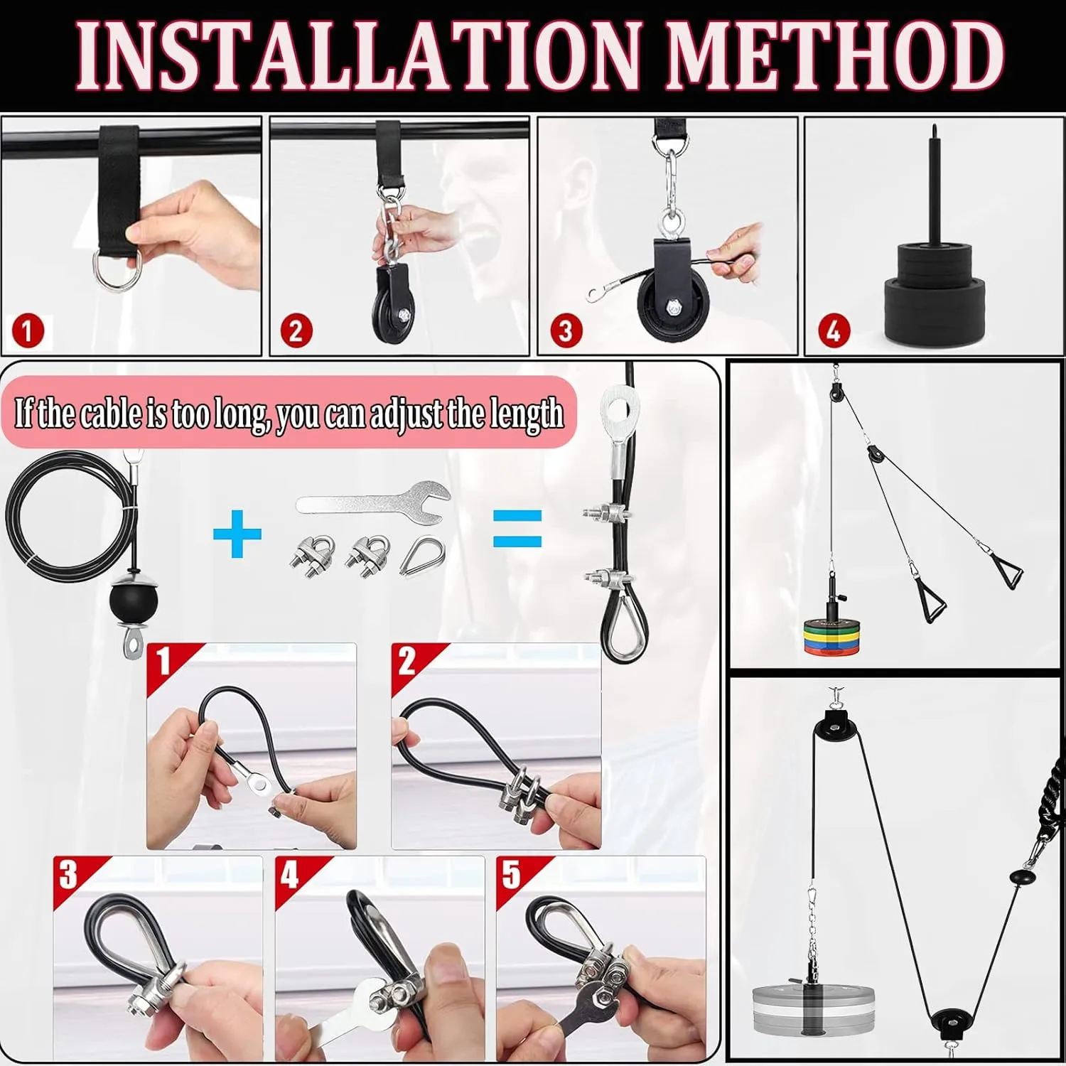 Taeku LAT Pulley System for Home Gym – Strength Training Fitness Equipment Cable Machine for Triceps, Biceps, Back & Shoulder Workouts