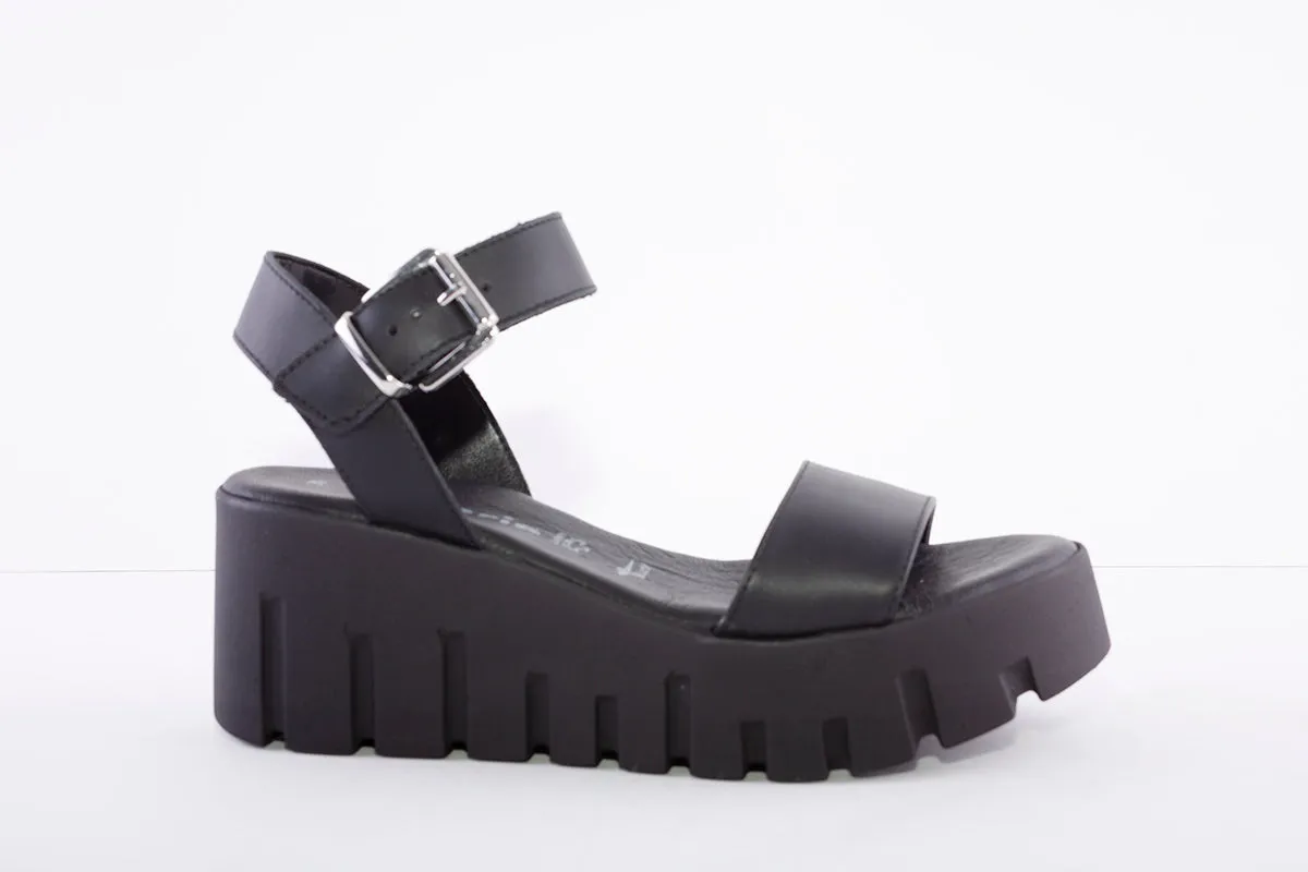 TAMARIS - PLATFORM WEDGE SANDAL - BLACK
