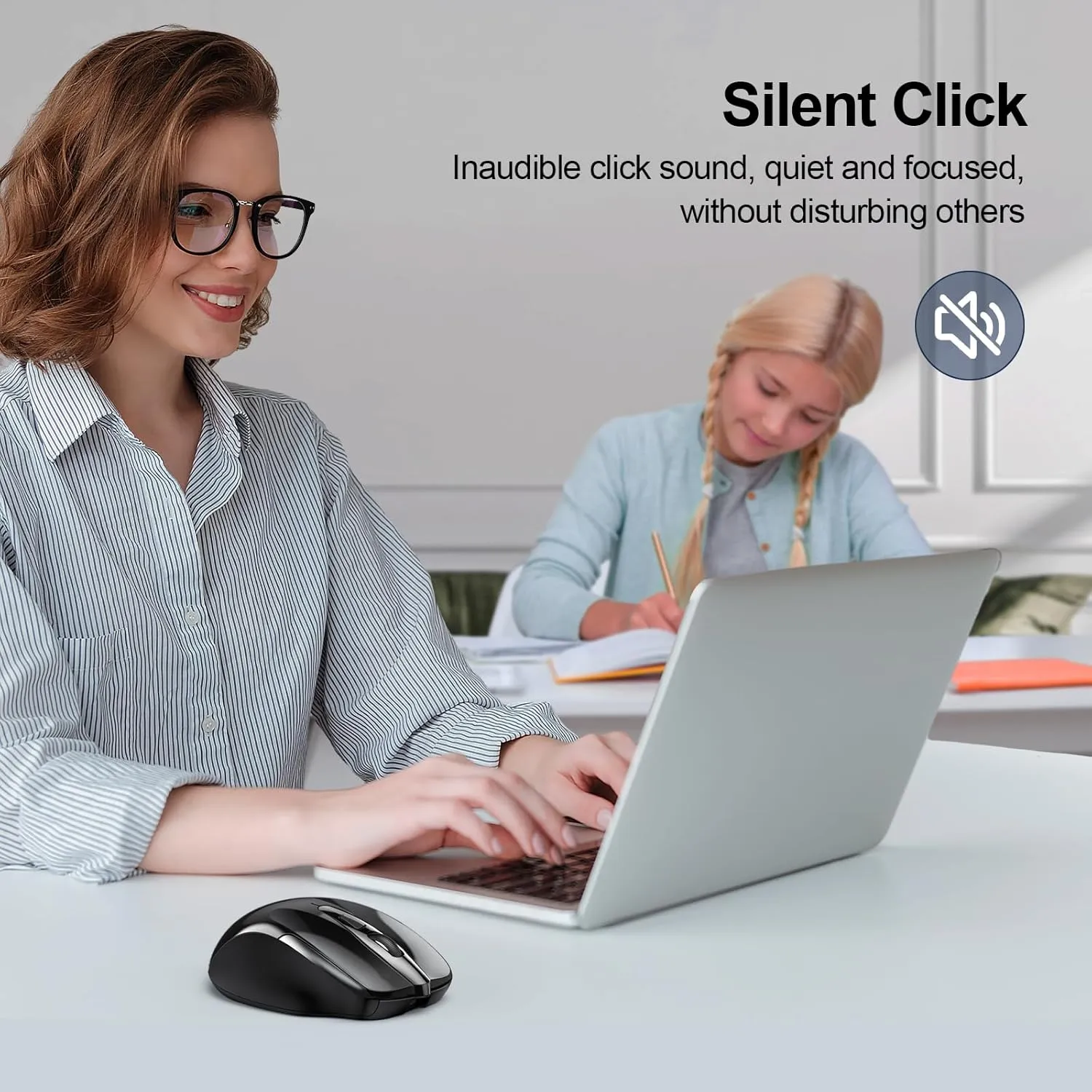 TECKNET Wireless Mouse (BT5.0/3.0 & 2.4G) Rechargeable 4800 DPI Silent USB A & Bluetooth Mouse 6 Buttons, Wide Compatibility - Black